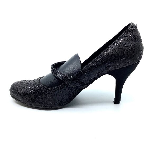 Delicious Black Glitter Strappy Heels - Picture 1 of 8